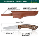 BSH1 Dune – Carbon Steel Bushcraft Knife Walnut Handle with Leather Sheath