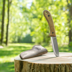 Couteau Bushcraft en acier au carbone Manche en noyer avec étui en cuir – BSH2 Glacier