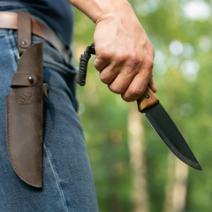 Bushcraft Knife for Outdoor & Survival – Black Oxide Coated Carbon Steel Knife with Walnut Handle & Leather Sheath – BSH3 Nightfall