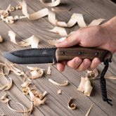 Bushcraft Knife for Outdoor & Survival – Black Oxide Coated Carbon Steel Knife with Walnut Handle & Leather Sheath – BSH4 Dusk