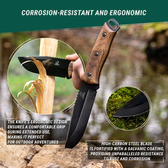 Bushcraft Knife for Outdoor & Survival – Black Oxide Coated Carbon Steel Knife with Walnut Handle & Leather Sheath – BSH4 Dusk