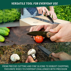 Compact Bushcraft Knife for Camping & Hiking – Black Oxide Coated Carbon Steel Knife with Walnut Handle & Leather Sheath – BSH5 Shadow