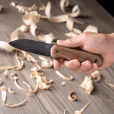 Compact Bushcraft Knife for Camping & Hiking – Black Oxide Coated Carbon Steel Knife with Walnut Handle & Leather Sheath – BSH5 Shadow