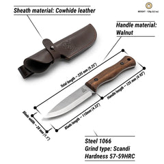 Couteau Bushcraft en Acier au Carbone Manche en Noyer avec Étui en Cuir – BSH6 Breeze