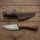 Bushcraft Knife for Camping & Outdoor – Carbon Steel Knife with Walnut Handle & Leather Sheath – BSH7 Wild Harvest