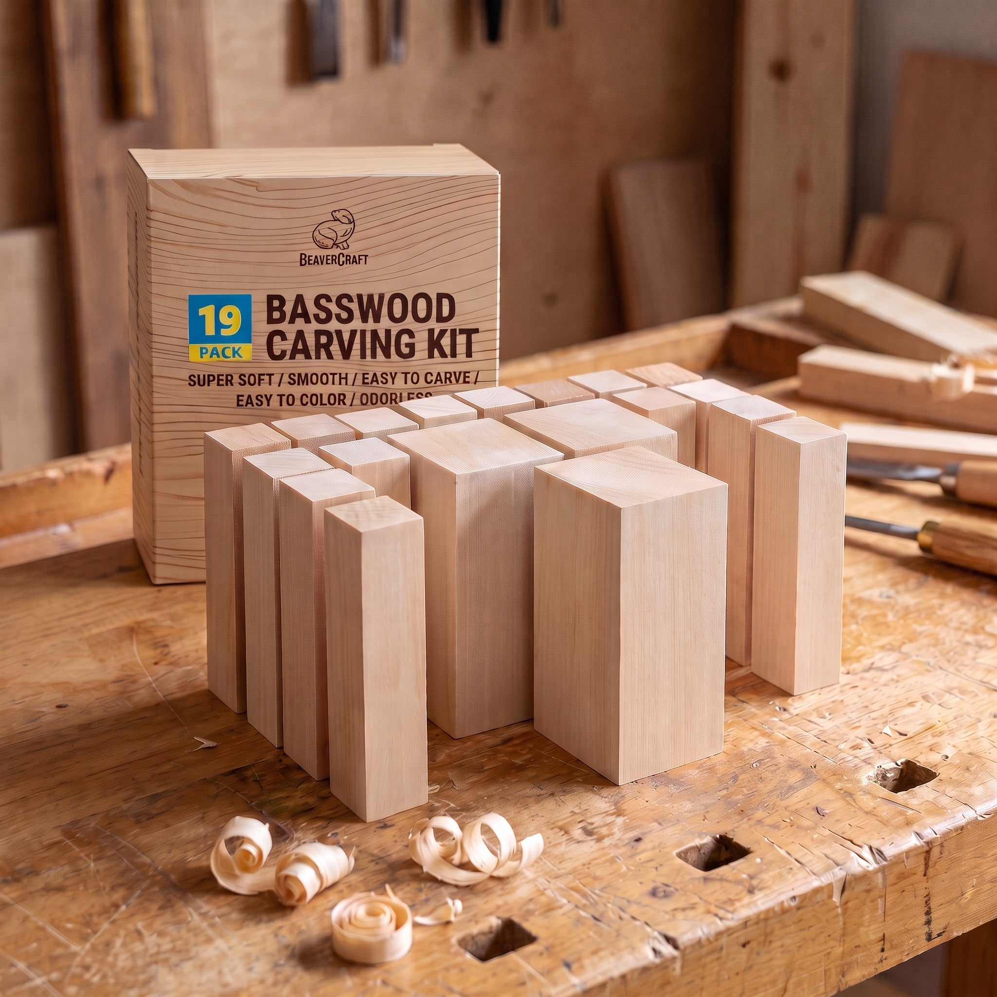 Basswood Carving Block Set, 19 pcs – BeaverCraft Tools