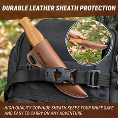 Sloyd Whittling Knife with Leather Sheath – Extended Blade Wood Carving Knife with Protective Sheath – C4S
