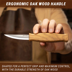 Sloyd Whittling Knife with Leather Sheath – Extended Blade Wood Carving Knife with Protective Sheath – C4S