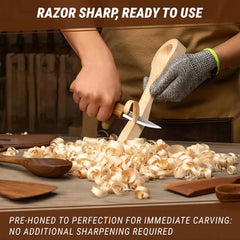 Sloyd Whittling Knife with Leather Sheath – Extended Blade Wood Carving Knife with Protective Sheath – C4S