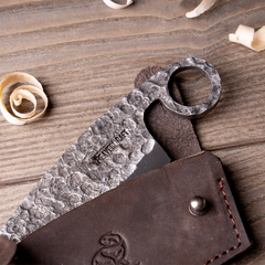 Small Hand-Forged Drawknife for Wood Carving – Compact Forged Drawknife with Leather Sheath – DK5S
