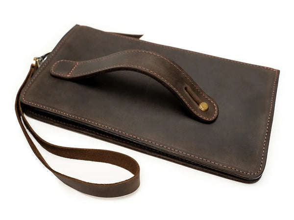 Maverick Leather Clutch Wristlet Hand Bag for Men Chocolate