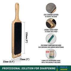 Leather Paddle Strop for Knife Sharpening – Double-Sided Leather Strop with Polishing Compound – LS1P1