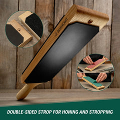 Leather Paddle Strop for Knife Sharpening – Double-Sided Leather Strop with Polishing Compound – LS1P1