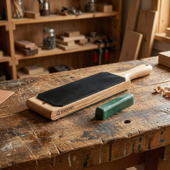 Leather Paddle Strop for Knife Sharpening – Double-Sided Leather Strop with Polishing Compound – LS1P1
