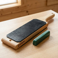 Leather Paddle Strop for Knife Sharpening – Double-Sided Leather Strop with Polishing Compound – LS1P1
