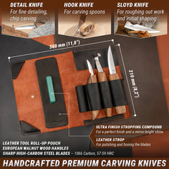 Deluxe Spoon Carving Set With Walnut Handles - S13X