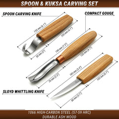 3-Piece Spoon Carving Tool Set – Beginner to Pro Wood Carving Set in Tool Roll – S14M