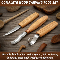 3-Piece Spoon Carving Tool Set – Beginner to Pro Wood Carving Set in Tool Roll – S14M