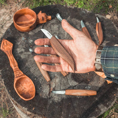 9-Piece Premium Wood Carving Tool Set – Walnut Handle Wood Carving Knives in Leather Tool Bag – S50X
