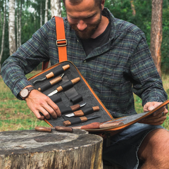 9-Piece Premium Wood Carving Tool Set – Walnut Handle Wood Carving Knives in Leather Tool Bag – S50X