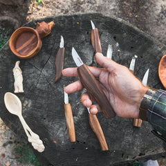 9-Piece Premium Wood Carving Tool Set – Walnut Handle Wood Carving Knives in Leather Tool Bag – S50X