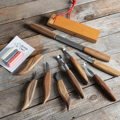 9-Piece Premium Wood Carving Tool Set – Walnut Handle Wood Carving Knives in Leather Tool Bag – S50X