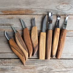 9-Piece Premium Wood Carving Tool Set – Walnut Handle Wood Carving Knives in Leather Tool Bag – S50X