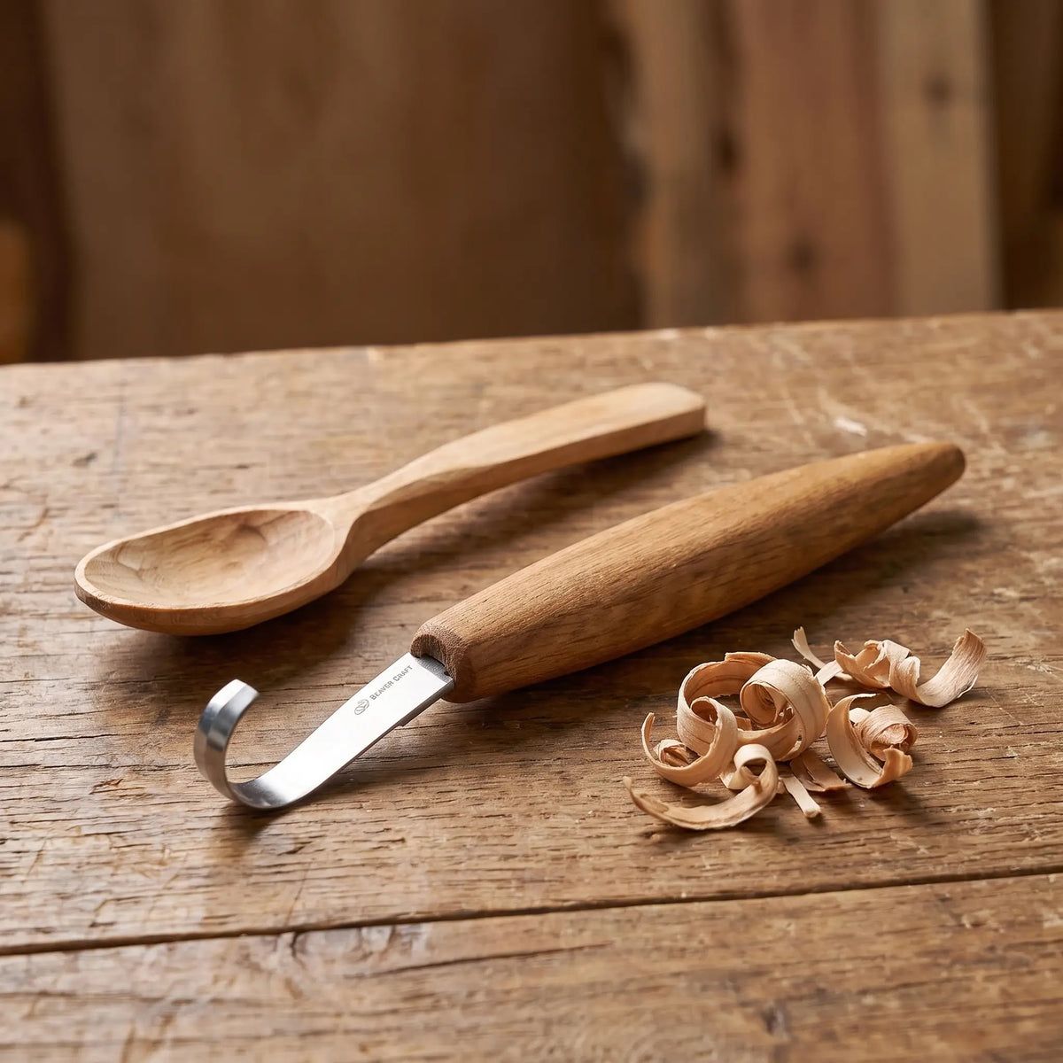 Double Bevel Spoon Carving Knife – Oak Handle