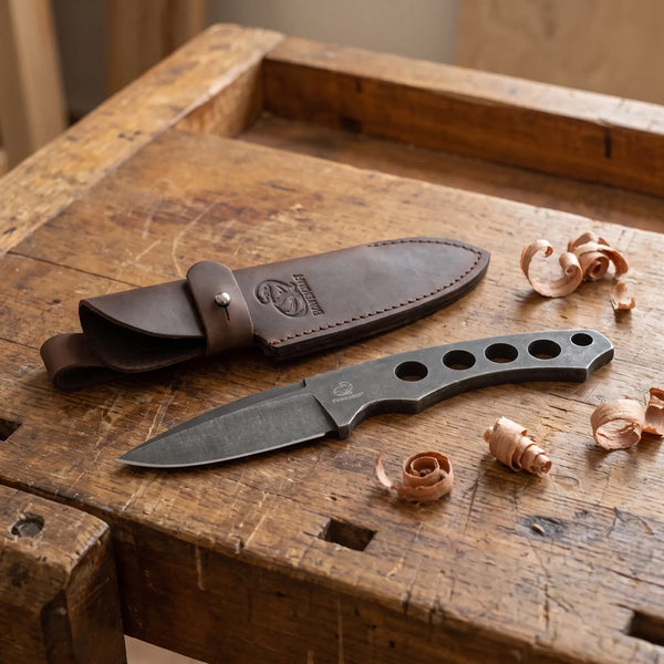 Minimalist Skeleton Knife with Leather Sheath