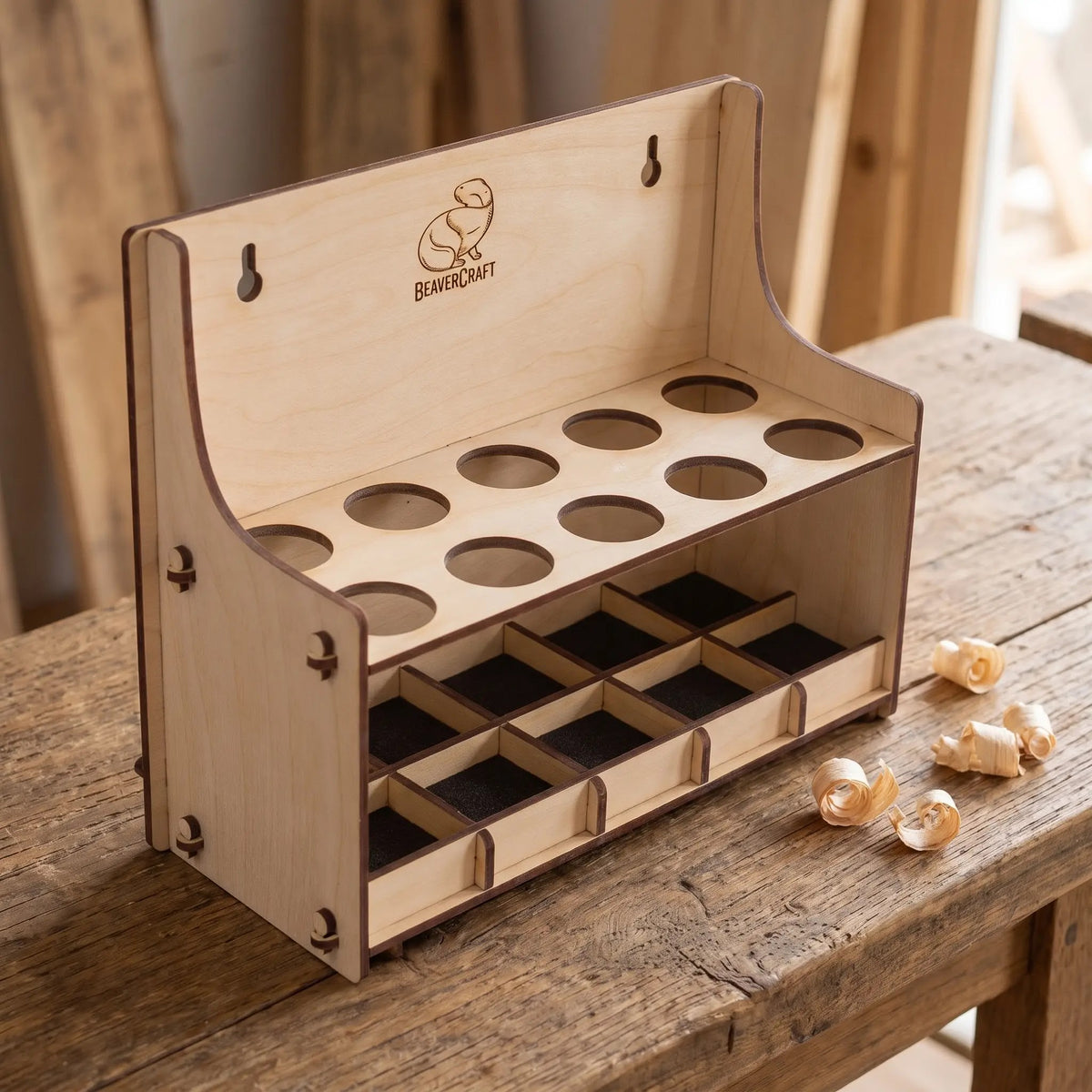 Wooden Tool Holder – Natural, 10 slots