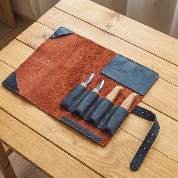 Leather Tool Case with Strop, 4 slots