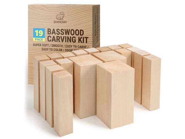 BeaverCraft BW18 pcs Basswood Carving Blocks Whittling Wood Carving Blocks  Basswood for Carving Wood for Whittling Kit Wood Blocks for Carving Basswood  for Wood Carving Set Wood Carving Wood