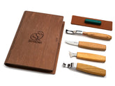 S19L book - Spoon Carving Set of 4 Tools in a Book Case (Left-handed)