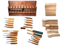 Left handed set for wood carving