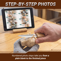 Step-by-step photos in the magazine while carving a wooden snail