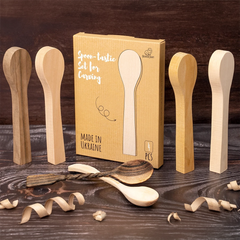 Spoon Carving Blanks Set (4 pcs) for Wood Carving – Mixed Wood (Basswood, Cherry, Mulberry, Walnut) – BB2