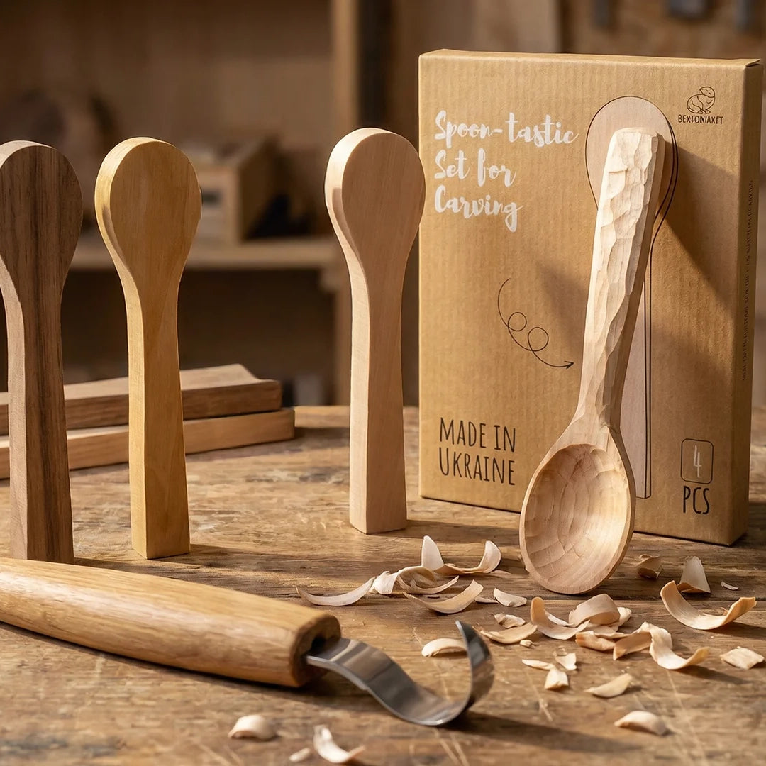 Spoon Carving Blanks Set (4 pcs) for Wood Carving – Mixed Wood (Elm, Walnut, Maple, Alder) – BB3