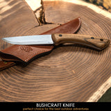 BSH1 Dune – Bushcraft-Messer aus Kohlenstoffstahl, Griff aus Walnussholz (+Lederscheide)
