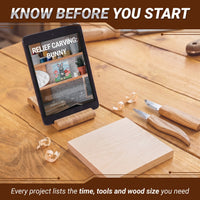 Each project lists the time, tools and wood size you need