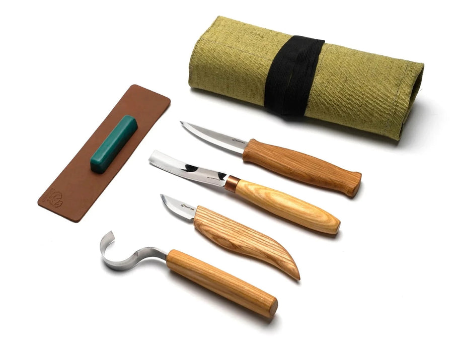 Ensemble professionnel de sculpture de cuillère et kuksa avec couteaux et lanière - S43