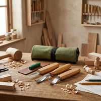 Left-Handed Spoon, Bowl & Kuksa Carving Set in Tool Roll, 3 pcs