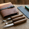 3-Piece Premium Spoon Carving Set – Walnut Handle Wood Carving Tools in Leather Case – S14X