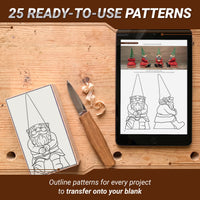 Ready-to-use gnome carving pattern glued onto a basswood blank