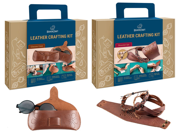 Accessory Pack – Complete Leather Crafting Kit Bundle with Bracelets & Glasses Case – BDIY_L_BC