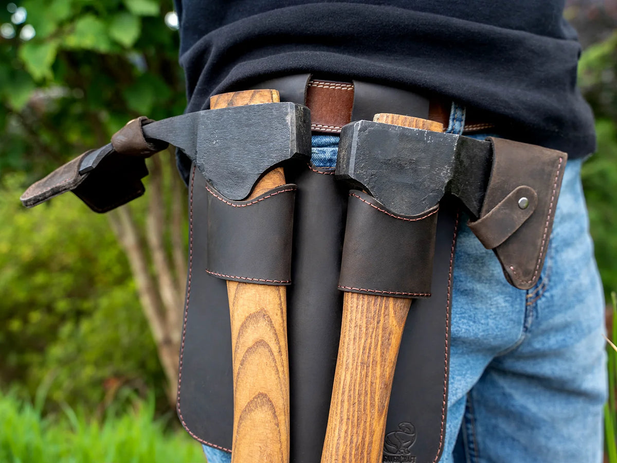 2-In-1 Leather Hatchet Adze Holder Holster With Belt Loops
