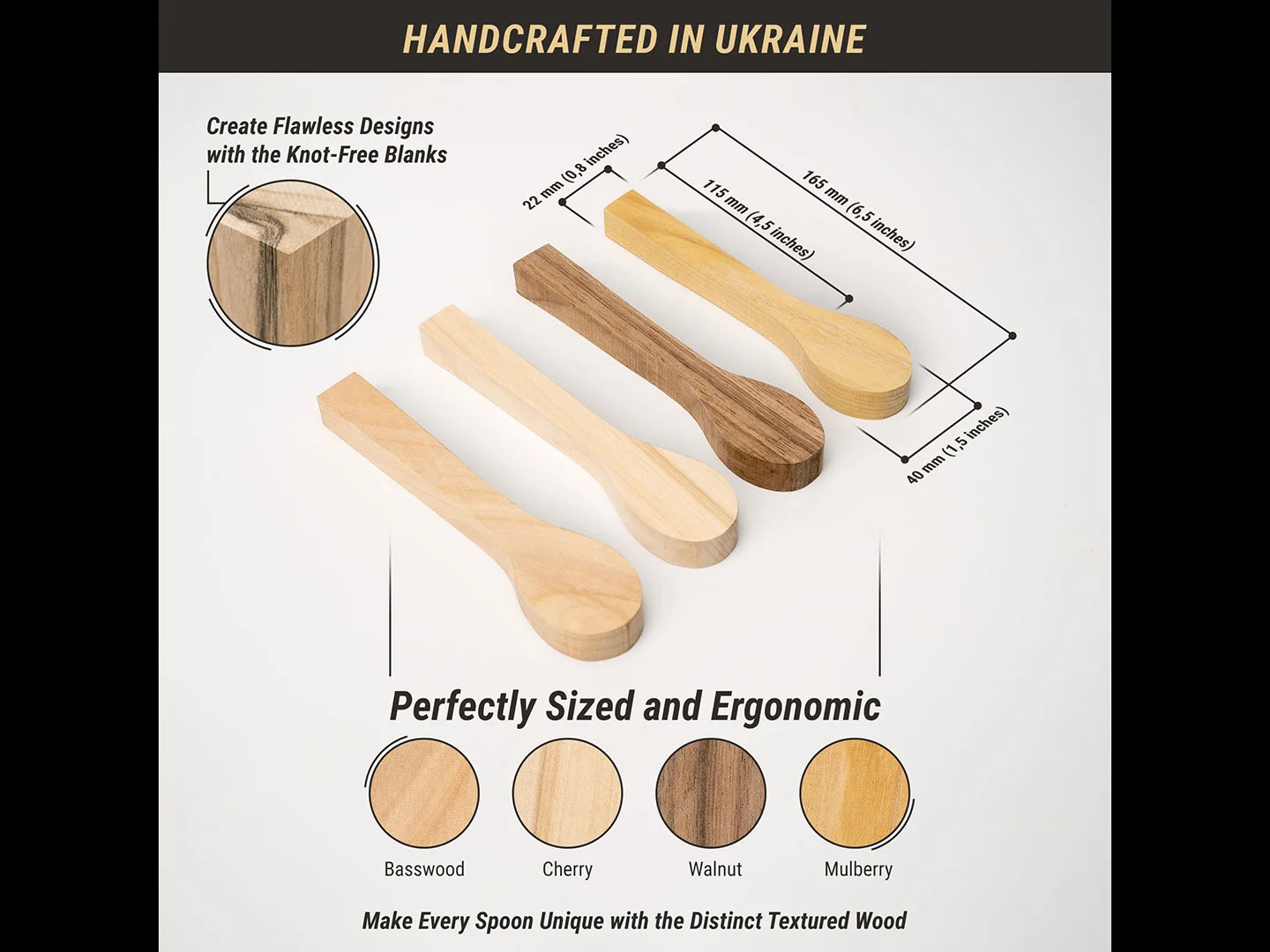 Originalidad Wood Carving Spoon Blank Beech and Walnut Wood Unfinished Wooden Craft Whittling Kit for Whittler Beginners (5 Pack)