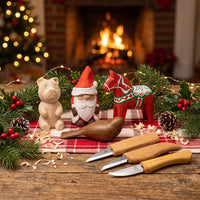 Ultimatives DIY-Kinderpaket – Komplettes Holzschnitzset mit Weihnachtsmann, Glücksvogel, Bär & Dala-Pferd – BDIY01_02_05_06