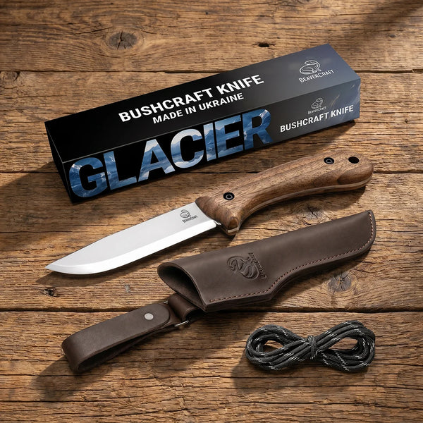 BSH2 - Carbon Bushcraft Knife Walnut Handle Leather Sheath