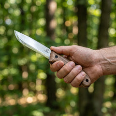 Couteau Bushcraft en acier au carbone Manche en noyer avec étui en cuir – BSH2 Glacier