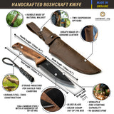BSH3 Nightfall – Bushcraft-Messer mit feststehender Klinge aus Kohlenstoffstahl, Griff aus Walnussholz (+ Lederscheide)